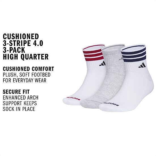 adidas Cushioned Mens 3-pc. Quarter Ankle Socks