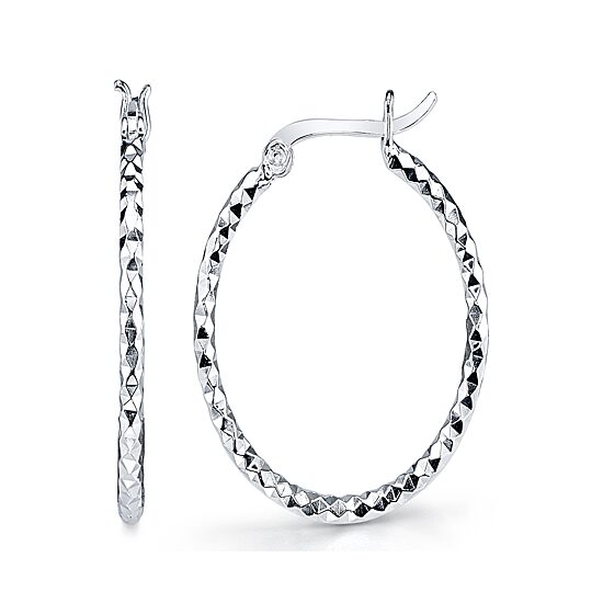 Sterling Silver Textured Oval Hoop Earrings