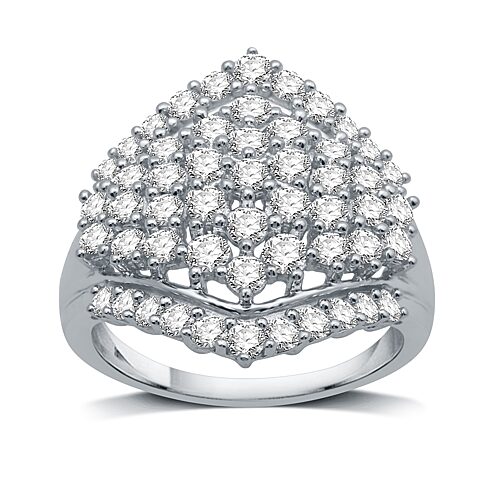 Womens 1 1/2 CT. T.W. Natural White Diamond 10K Gold Cluster Cocktail Ring, 8, White