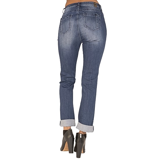 Poetic Justice Chanelle Womens Mid Rise Ripped Stretch Fabric Curvy Fit Slim Fit Boyfriend Jean