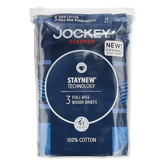 Jockey Classics Cotton Full-Rise Mens 3 Pack Boxer Briefs 9977