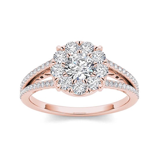 1 CT.T.W. Natural Diamond Cluster 10K Rose Gold Engagement Ring