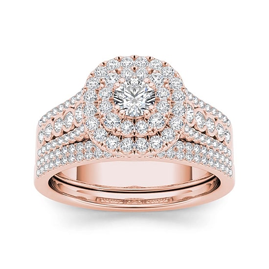 1 CT.T.W. Natural Diamond 10K Rose Gold Bridal Ring Set