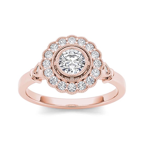 1/2 CT.T.W. Natural Diamond Flower Halo 10K Rose Gold Engagement Ring