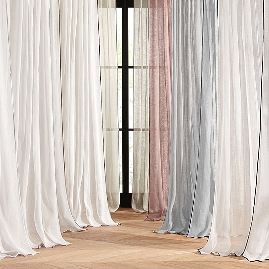 Fieldcrest Luxury Linen Border Stripe Rod Pocket Back Tab Sheer Single Curtain Panel