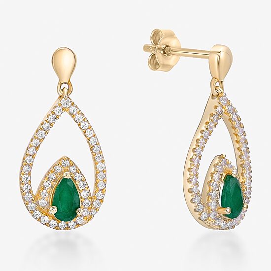 Womens 1/3 CT. T.W. Genuine Green Emerald 10K Gold Drop Earrings