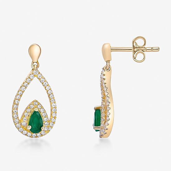 Womens 1/3 CT. T.W. Genuine Green Emerald 10K Gold Drop Earrings