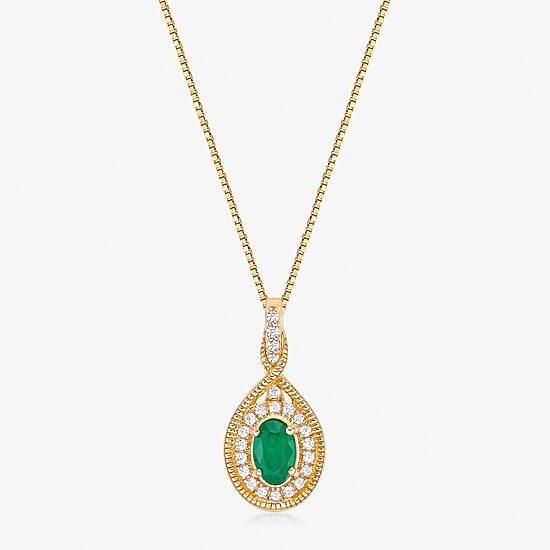 Womens 1/6 CT. T.W. Genuine Green Emerald 10K Gold 18 Inch Pendant Necklace