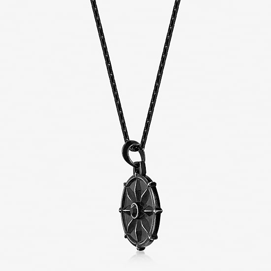 Mens Black Spinel Stainless Steel Round 24 Inch Pendant Necklace