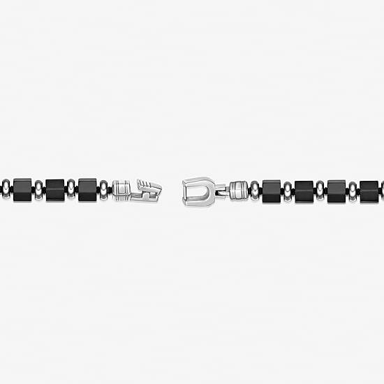 Mens Black Agate Stainless Steel Beaded Bracelet