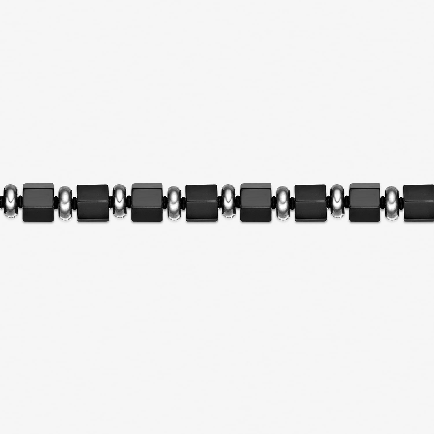 Mens Black Agate Stainless Steel Beaded Bracelet