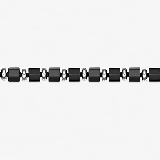 Mens Black Agate Stainless Steel Beaded Bracelet