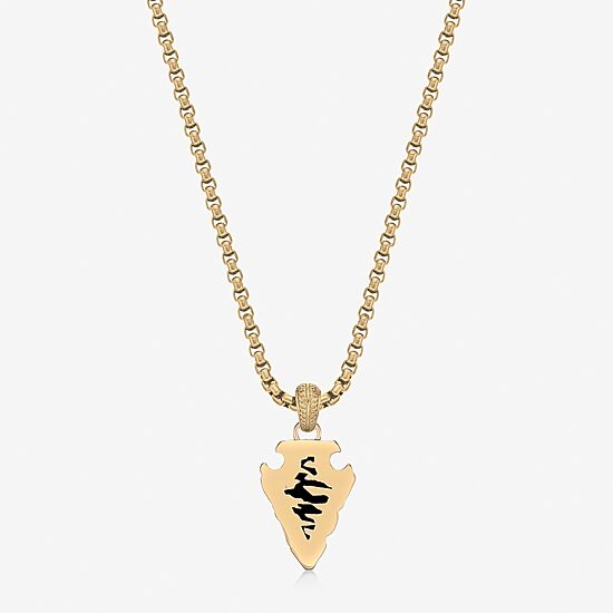 Mens Black Agate Stainless Steel Arrow 24 Inch Pendant Necklace