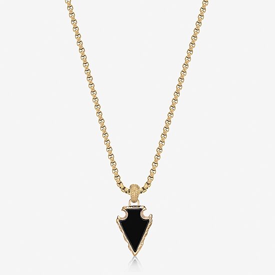 Mens Black Agate Stainless Steel Arrow 24 Inch Pendant Necklace