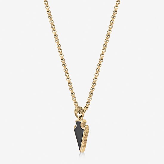 Mens Black Agate Stainless Steel Arrow 24 Inch Pendant Necklace