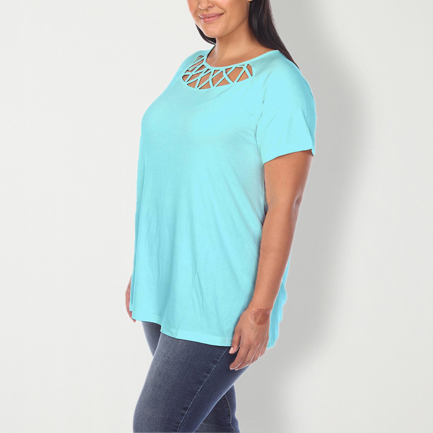 White Mark Plus Womens Round Neck Short Sleeve Tunic Top