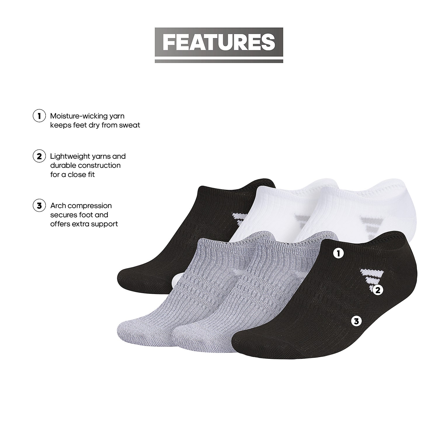 adidas Superlite Womens Multi-Pack 6 Pair Plus Tall No Show Socks