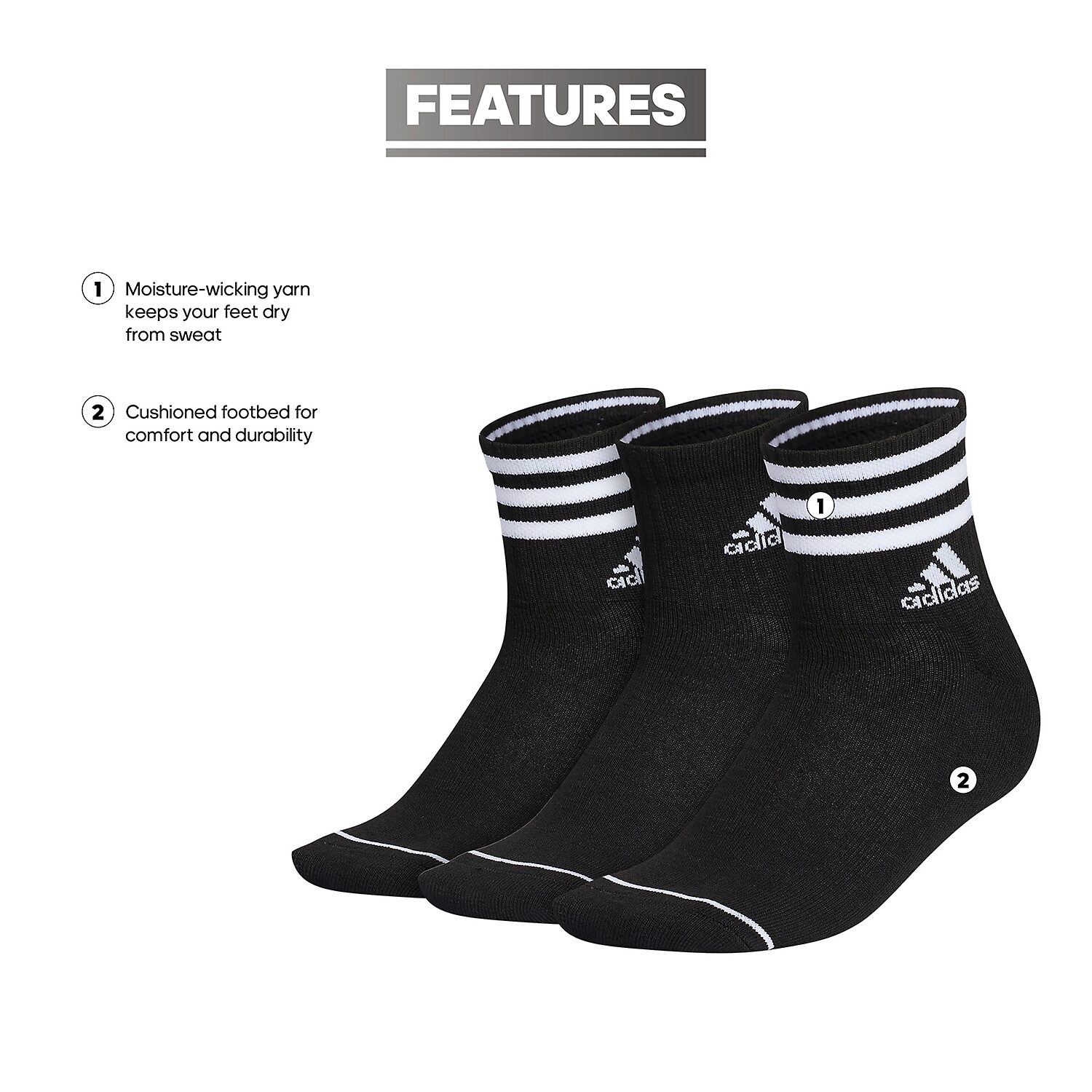 adidas Womens 3 Pair Quarter Ankle Socks
