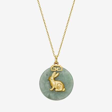 Rabbit Womens Genuine Green Jade 18K Gold Over Silver 18 Inch