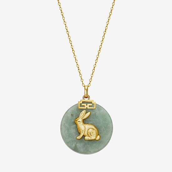 Rabbit Womens Genuine Green Jade 18K Gold Over Silver 18 Inch Pendant Necklace