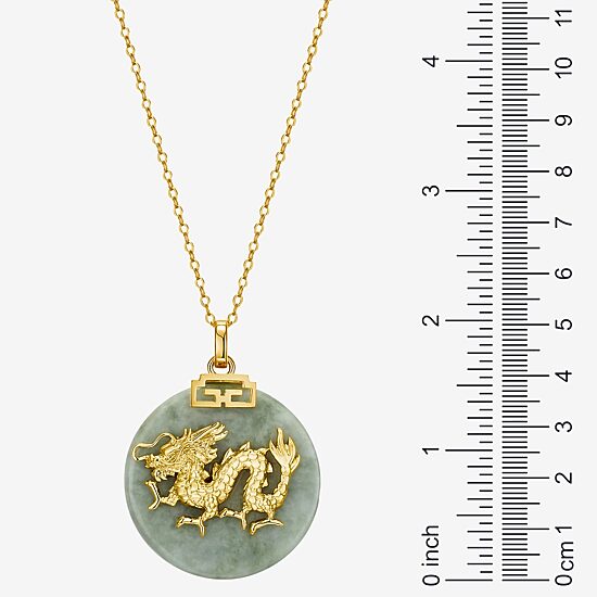 Dragon Womens Genuine Green Jade 18K Gold Over Silver 18 Inch Pendant Necklace