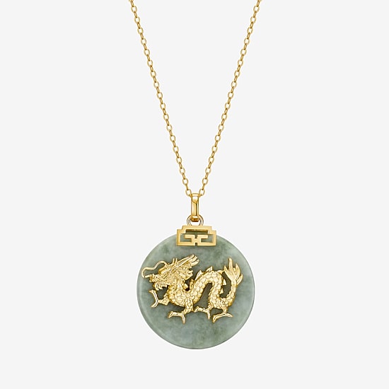 Dragon Womens Genuine Green Jade 18K Gold Over Silver 18 Inch Pendant Necklace