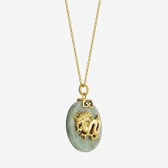 Dragon Womens Genuine Green Jade 18K Gold Over Silver 18 Inch Pendant Necklace