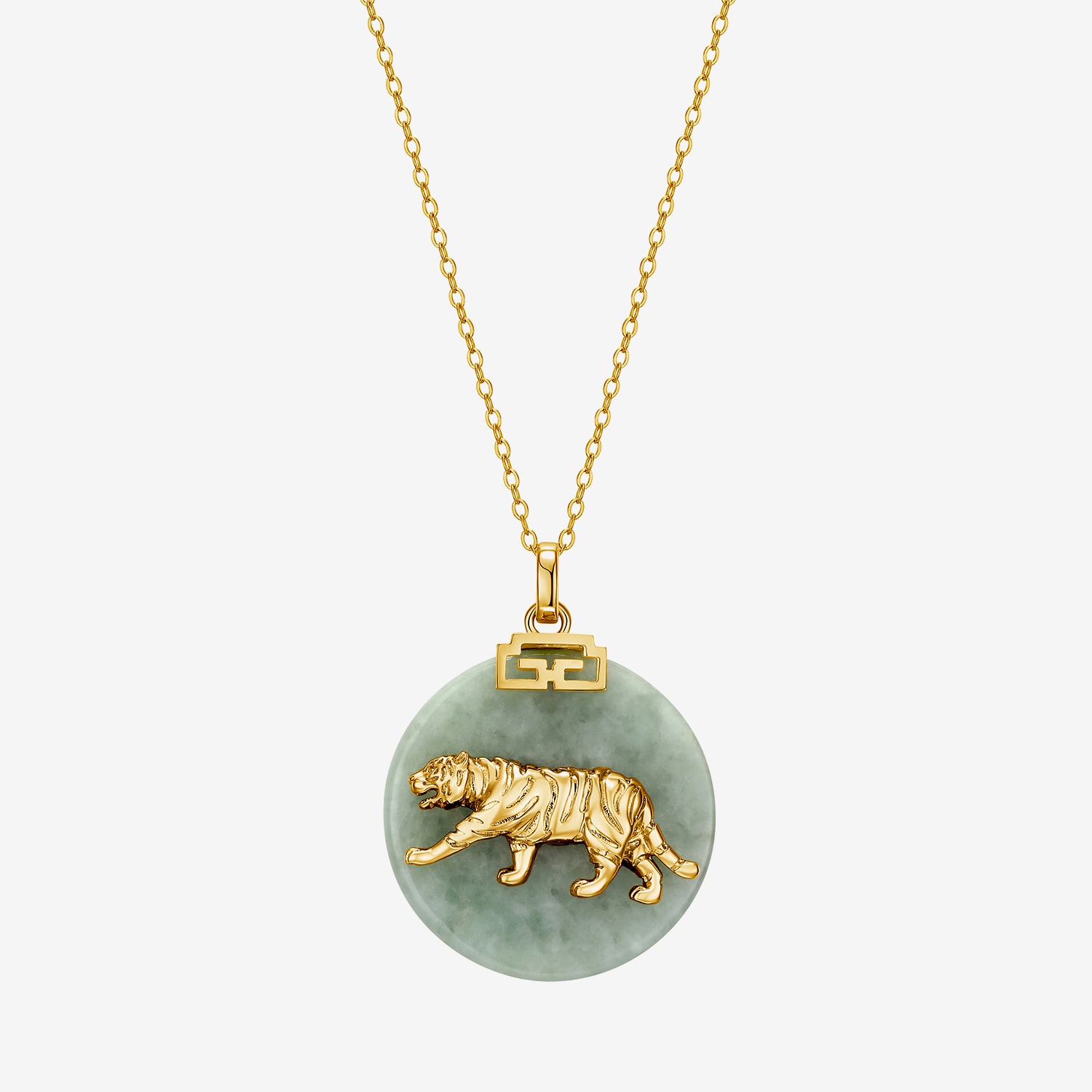 Tiger Womens Genuine Green Jade 18K Gold Over Silver 18 Inch Pendant Necklace