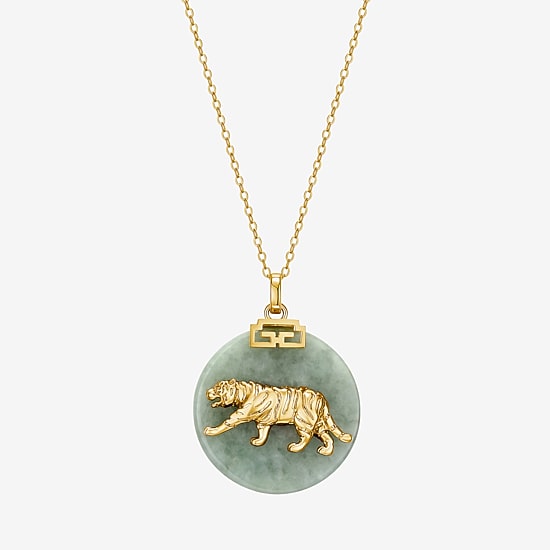Tiger Womens Genuine Green Jade 18K Gold Over Silver 18 Inch Pendant Necklace