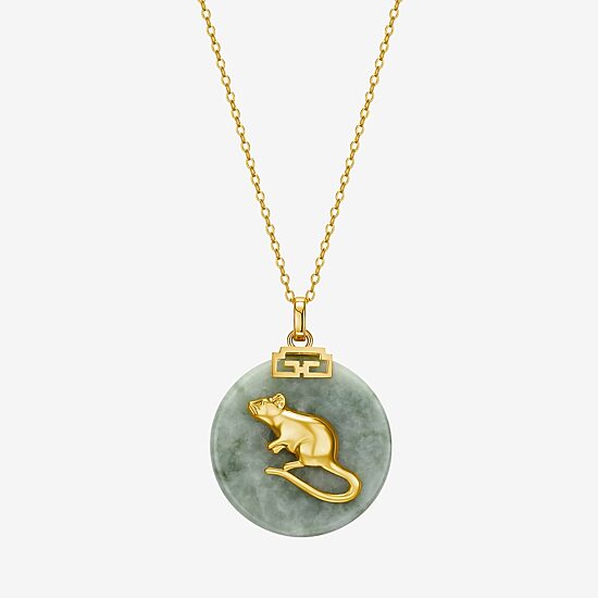 Rat Womens Genuine Green Jade 18K Gold Over Silver 18 Inch Pendant Necklace