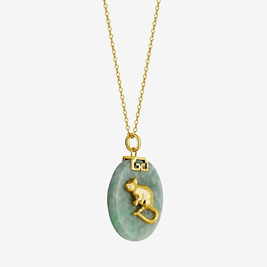 Rat Womens Genuine Green Jade 18K Gold Over Silver 18 Inch Pendant Necklace