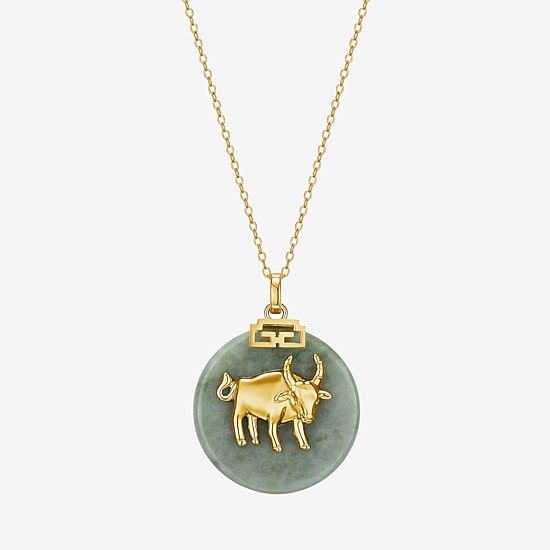 Bull Womens Genuine Green Jade 18K Gold Over Silver 18 Inch Pendant Necklace