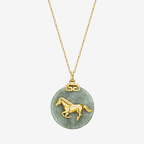 Horse Womens Genuine Green Jade 18K Gold Over Silver 18 Inch Pendant Necklace
