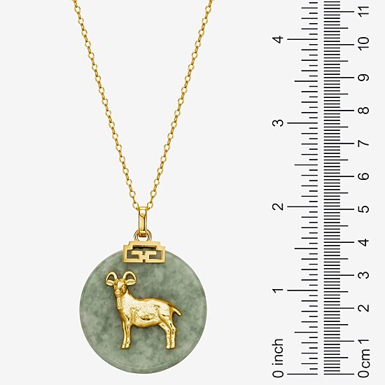 Goat Womens Genuine Green Jade 18K Gold Over Silver 18 Inch Pendant Necklace