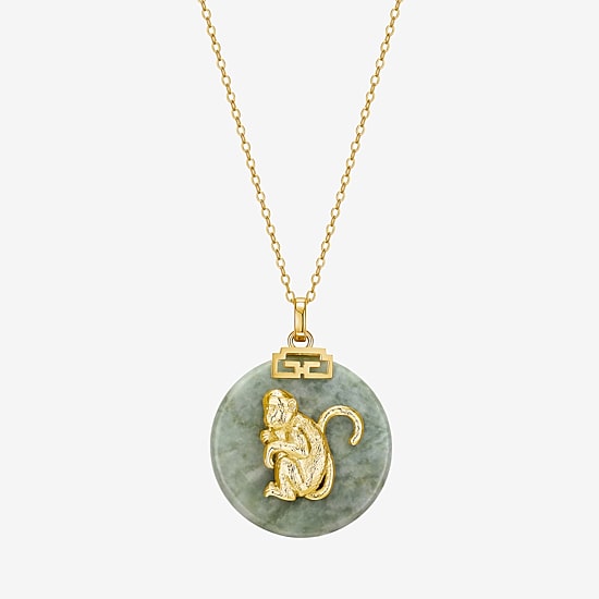 Monkey Womens Genuine Green Jade 18K Gold Over Silver 18 Inch Pendant Necklace