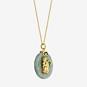 Monkey Womens Genuine Green Jade 18K Gold Over Silver 18 Inch