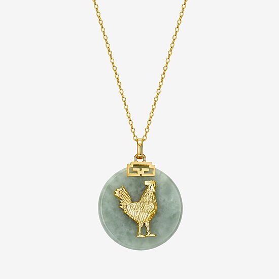 Rooster Womens Genuine Green Jade 18K Gold Over Silver 18 Inch Pendant Necklace