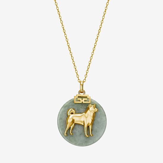 Dog Womens Genuine Green Jade 18K Gold Over Silver 18 Inch Pendant Necklace