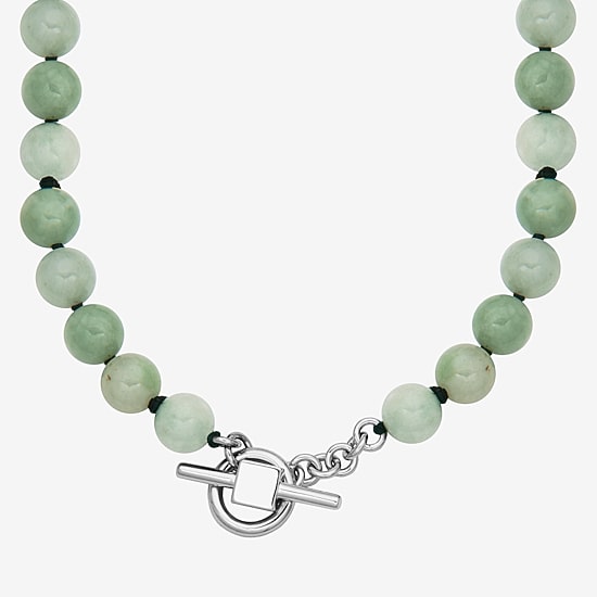 Womens Green Jade 18K Gold Over Silver 20 Inch Beaded Necklace
