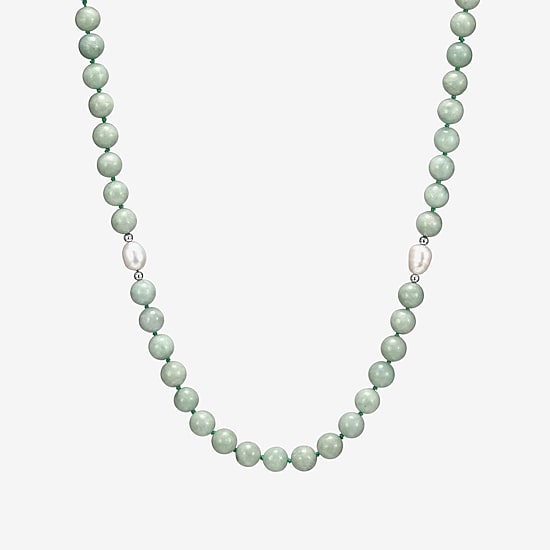 Womens Green Jade 18K Gold Over Silver 20 Inch Beaded Necklace