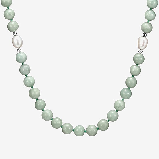 Womens Green Jade 18K Gold Over Silver 20 Inch Beaded Necklace