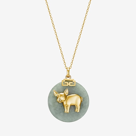 Pig Womens Genuine Green Jade 18K Gold Over Silver 18 Inch Pendant Necklace