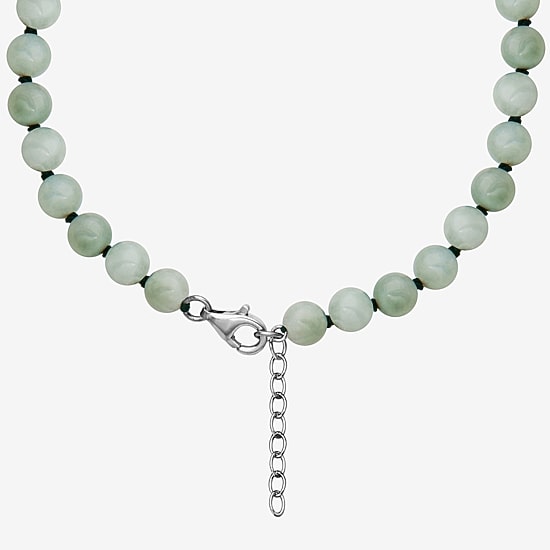 Womens Green Jade Sterling Silver 18 Inch Beaded Necklace