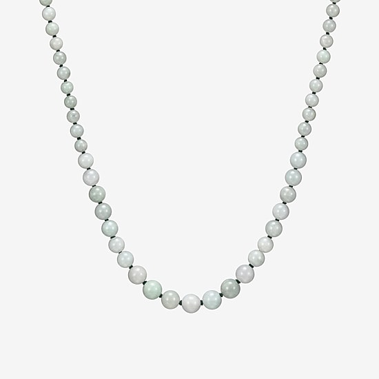 Womens Green Jade Sterling Silver 18 Inch Beaded Necklace