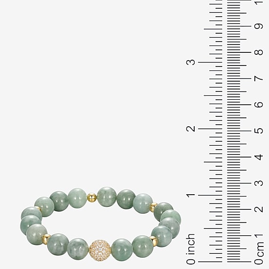 Womens Genuine Green Jade 18K Gold Over Silver Beaded Bracelet
