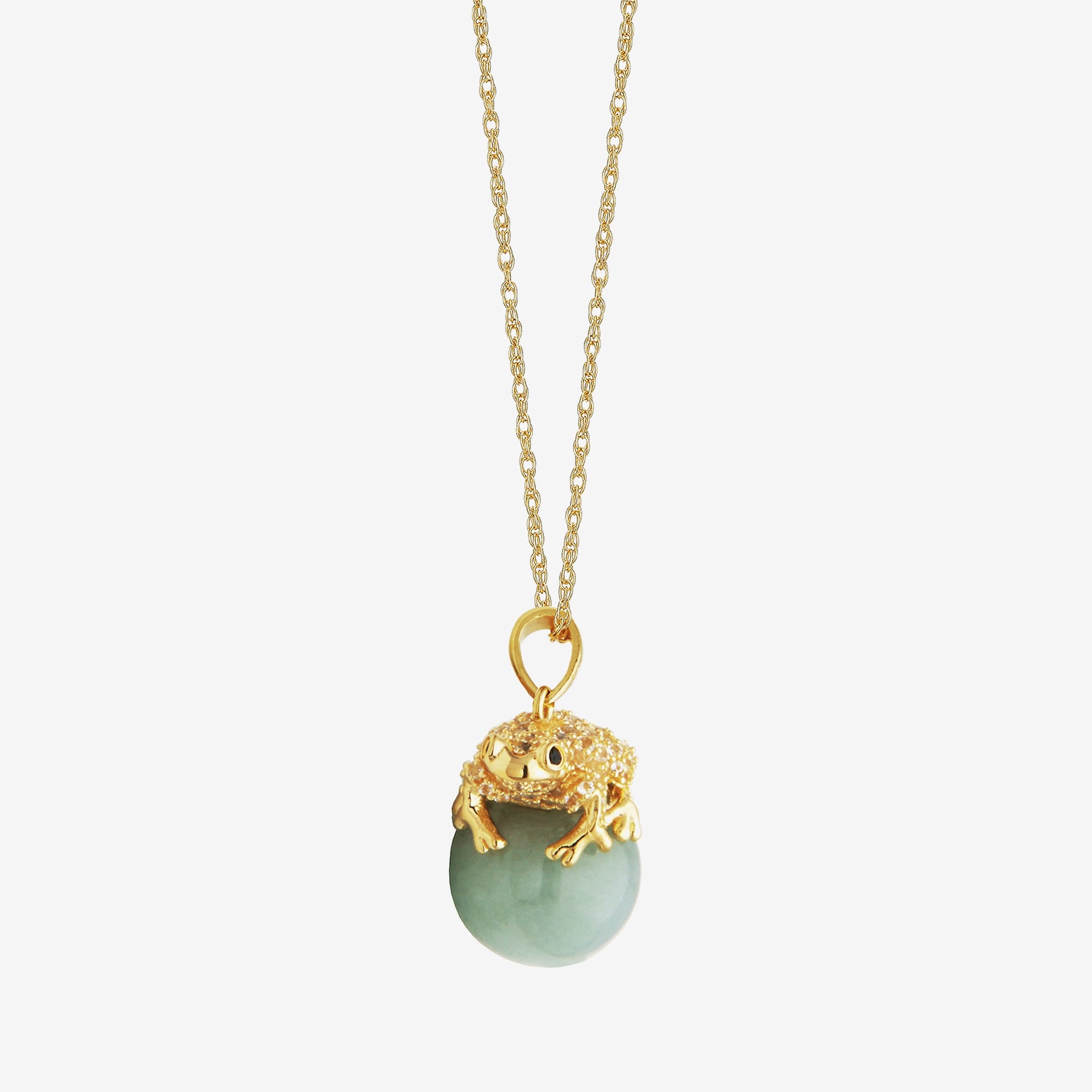 Frog Womens Genuine Green Jade 18K Gold Over Silver 18 Inch Pendant Necklace