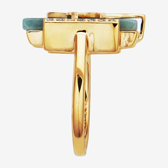 Womens Genuine Green Jade 18K Gold Over Silver Cocktail Ring