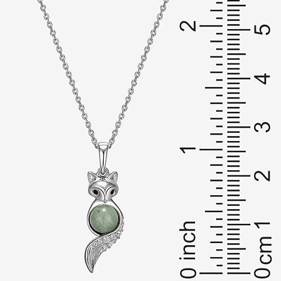 Fox Womens Genuine Green Jade Sterling Silver 18 Inch Pendant Necklace