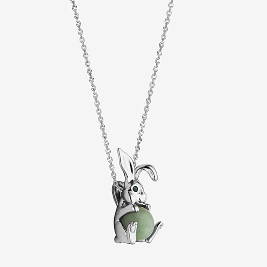 Rabbit Womens Genuine Green Jade Sterling Silver 18 Inch Pendant Necklace