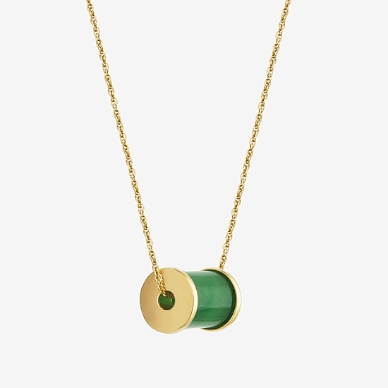 Barrel Womens Genuine Green Jade 18K Gold Over Silver 18 Inch Pendant Necklace